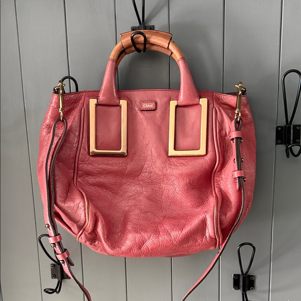 Chloe Blush Pink Leather Tote Bag with Gold Hardware